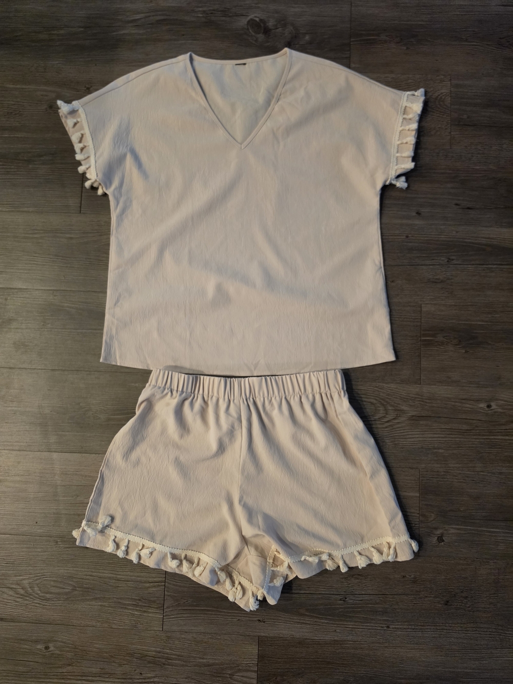 Women's Cream Two-Piece Set with Tassel Trim